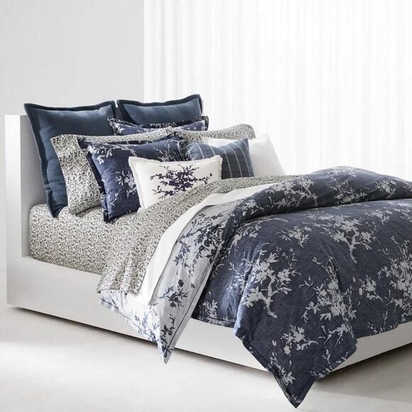 NEW Ralph Lauren EVA Navy Grey Floral 3 pc FULL QUEEN Comforter Shams Set Sateen - Picture 4 of 7